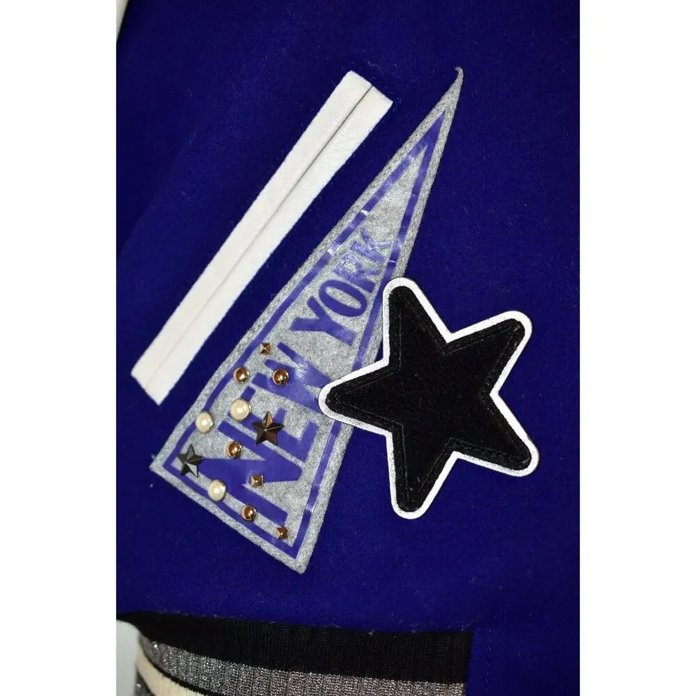 COACH XS Waverly Varsity Jacket Baseball New York NYC Patch Blue Purple White